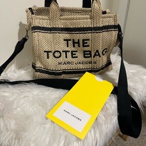 Marc Jacobs Beige and Black Knit Tote Bag with Bold Logo